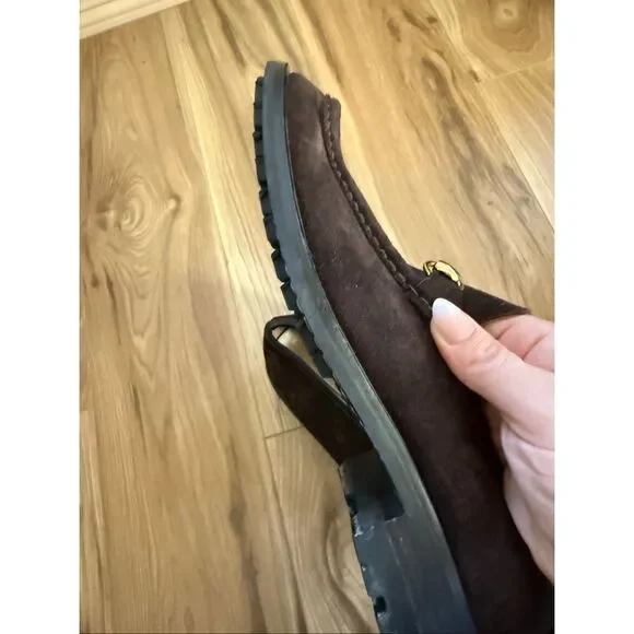 Gucci Mens Dark Brown Chocolate Suede Gold Horse-bit Buckle Loafers Size 10 - Picture 8 of 14